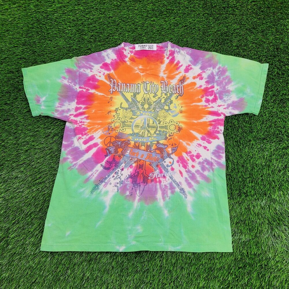 Panama City Tie-Dye Shirt Medium 20x26 Green Peace-&-Love